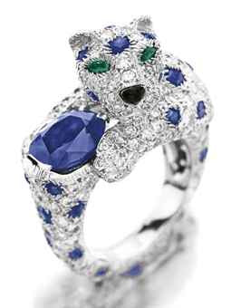 Diamond sapphire and emerald panther ring by Cartier 