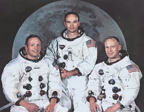 A photograph of the Apollo 11 astronauts signed by all 3