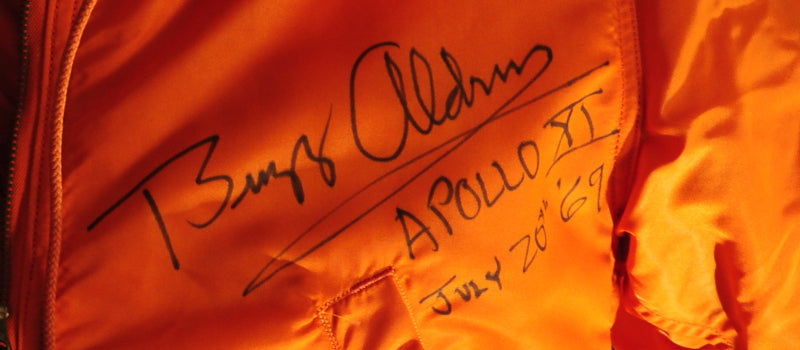 Buzz Aldrin signed NASA flight suit close-up