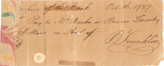 Benjamin Franklin cheque 