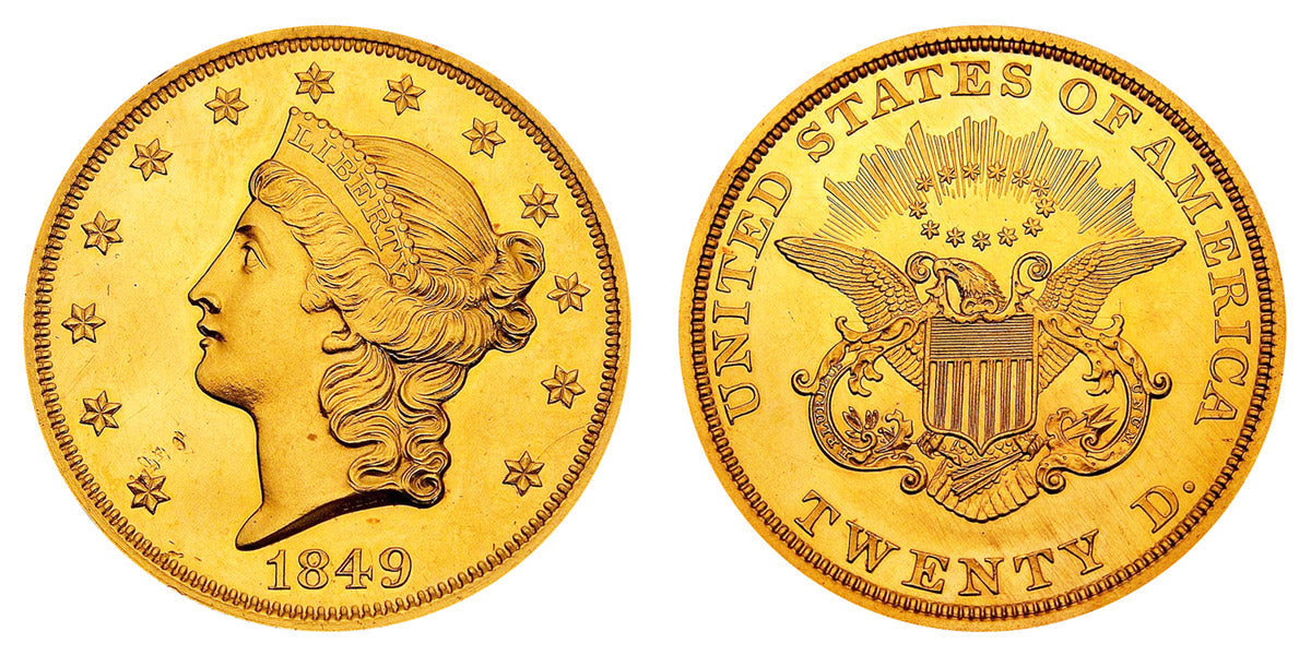 1849 Coronet Head Gold $20 Double Eagle