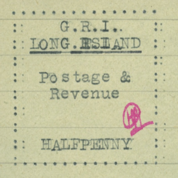 LONG ISLAND 1916 ½d BLACK ON PALE GREEN GRI DOUBLE SG4a
