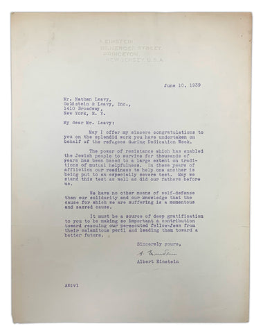 A letter signed by Albert Einstein