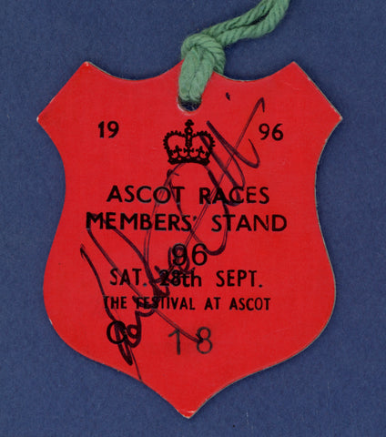 the signature of jockey Frankie Dettori on an Ascot racecourse members badge
