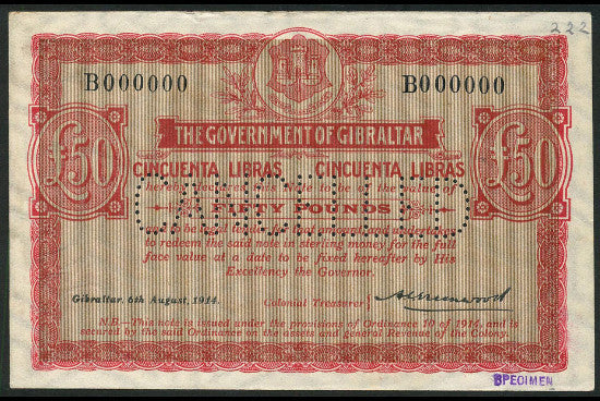 Gibraltar banknote Spink 