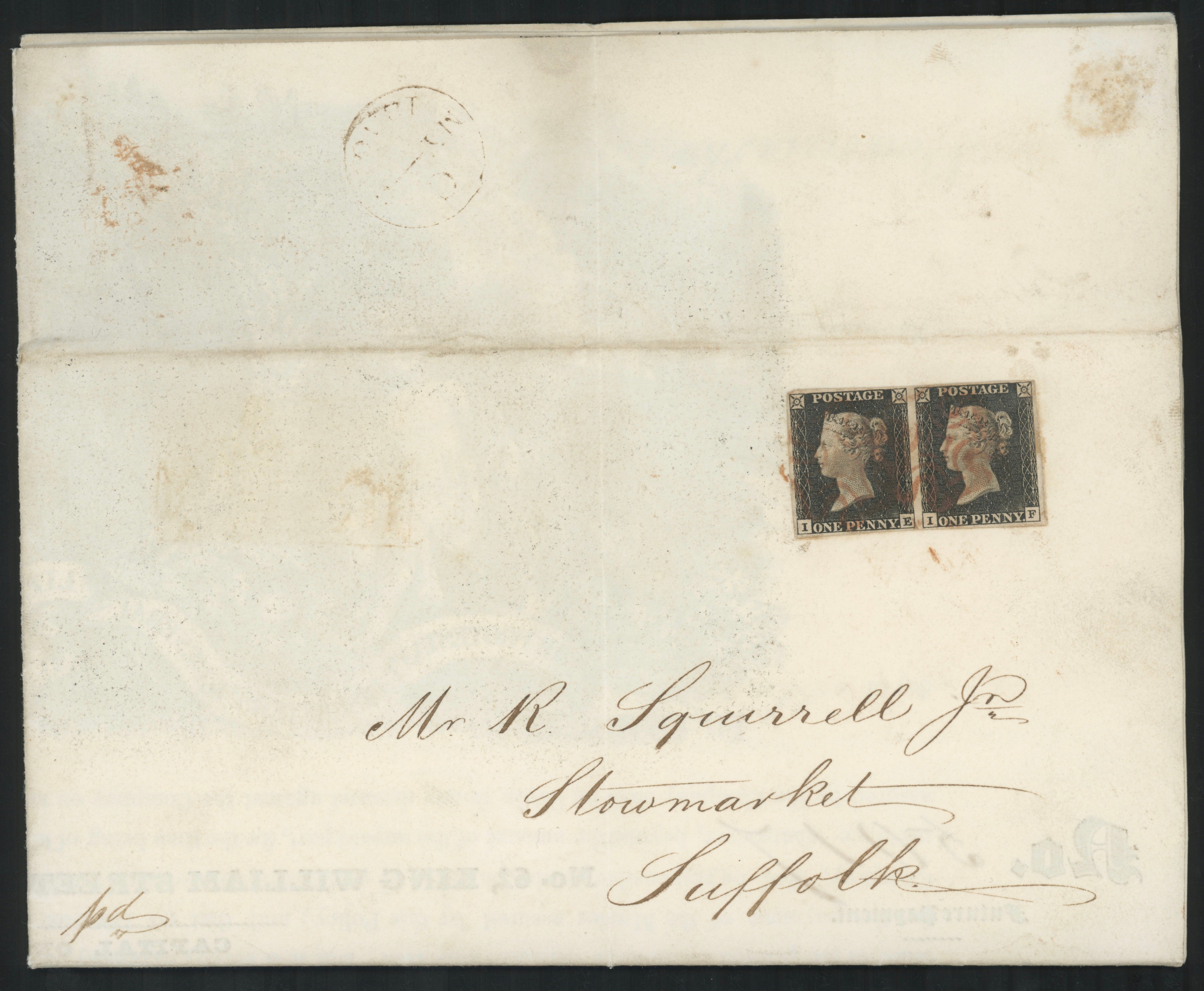 Great Britain 1840 1d black plate 1a pair on first day cover