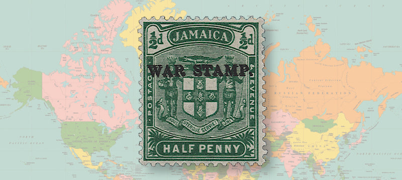 Jamaica 1916 (Apr-Sep) "WAR STAMP" ½d yellow-green, type 19 overprint, error "OVERPRINT DOUBLE", SG68b.