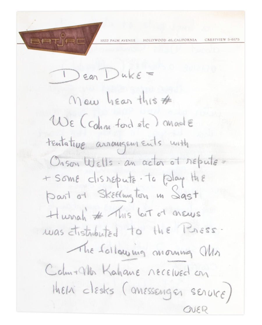 A letter from John Ford to John Wayne