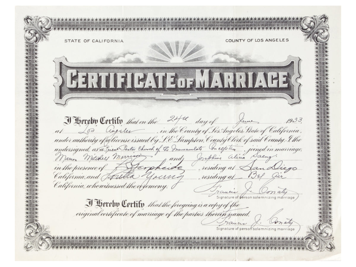 John Wayne's marriage certificate from 1933