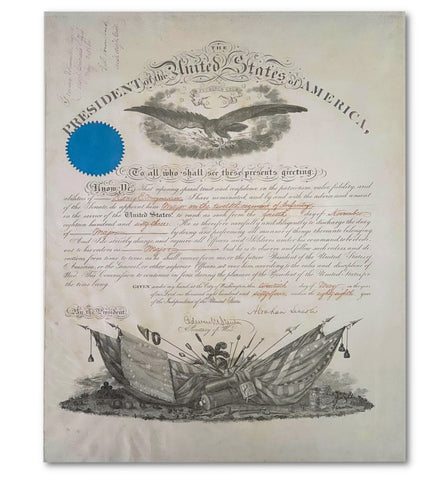 A military commission signed by President Abraham Lincoln.