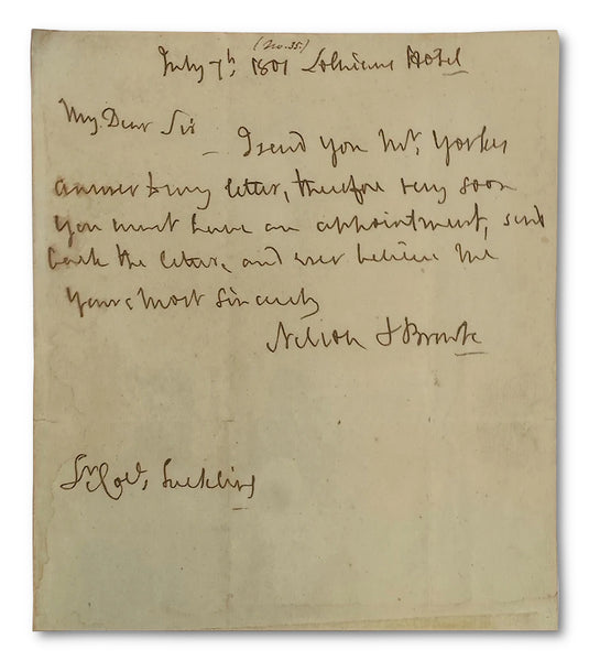 Admiral Horatio Nelson handwritten signed note, dated July 7 1801