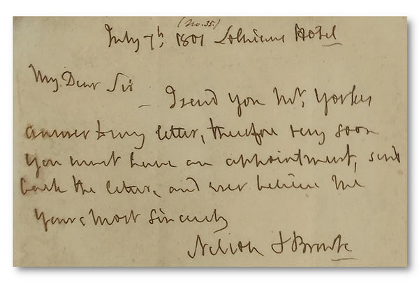 Admiral Horatio Nelson handwritten signed note, dated July 7 1801