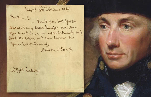 Admiral Horatio Nelson handwritten signed note, dated July 7 1801