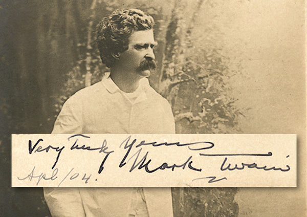 Mark Twain signed photograph and signature close-up