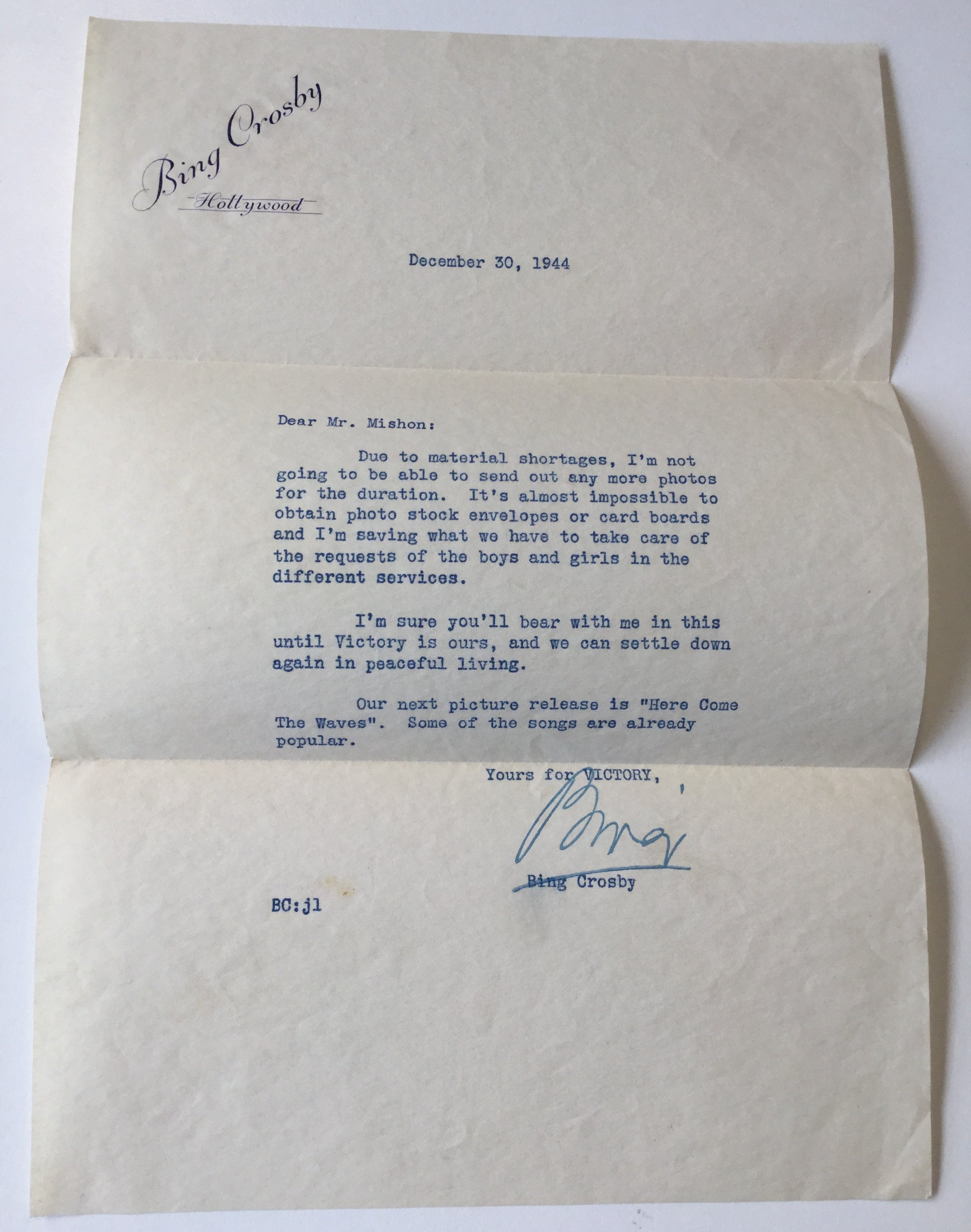 Bing Crosby signed letter | Barnebys