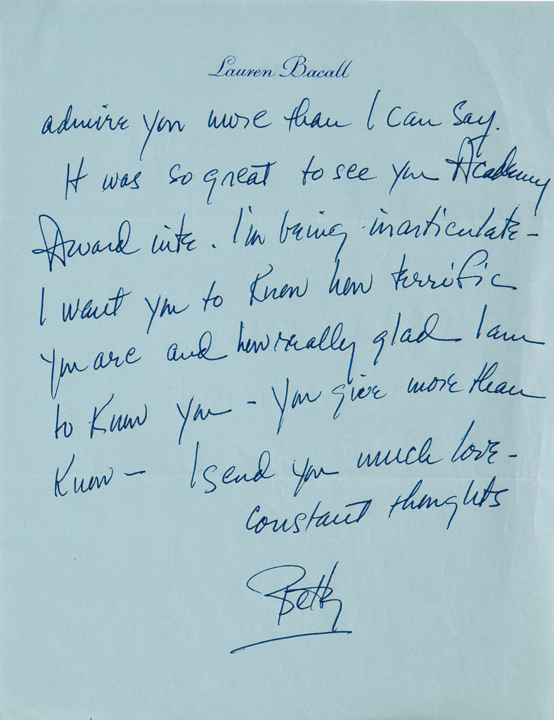 Lauren Bacall handwritten letter to John Wayne