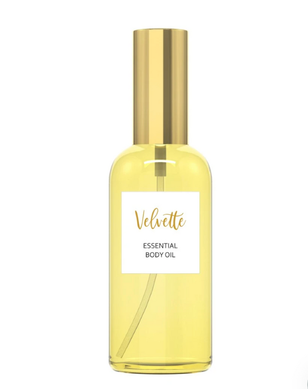 Suitable for everyday use and perfect for all skin types, Velvette Essential Body Oil contains organic oils like jojoba and lemongrass, and quickly absorbs into your skin without feeling sticky or greasy.