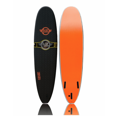 tabla de surf mini long surfworx ribeye softboard 7´0 negro y naranja