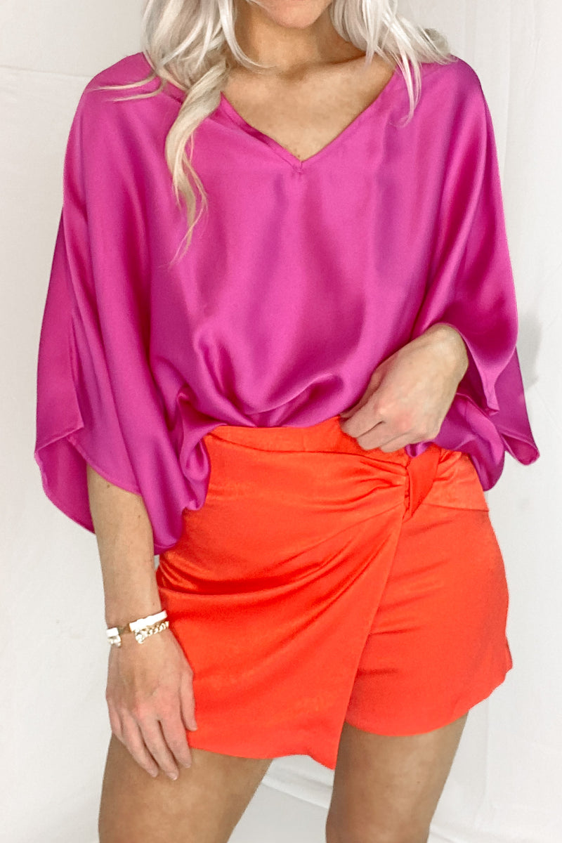 Fuchsia V-Neck Blouse - Kendry Collection Boutique