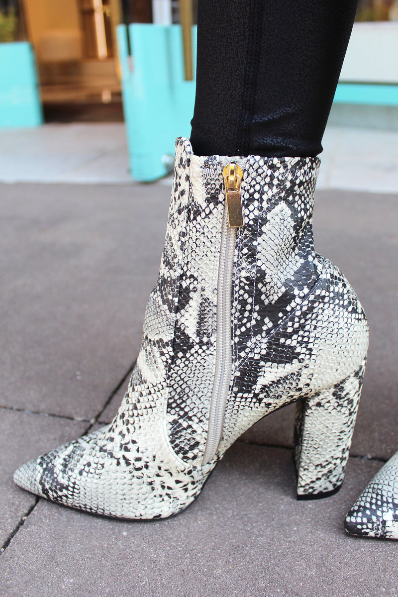 snakeskin booties