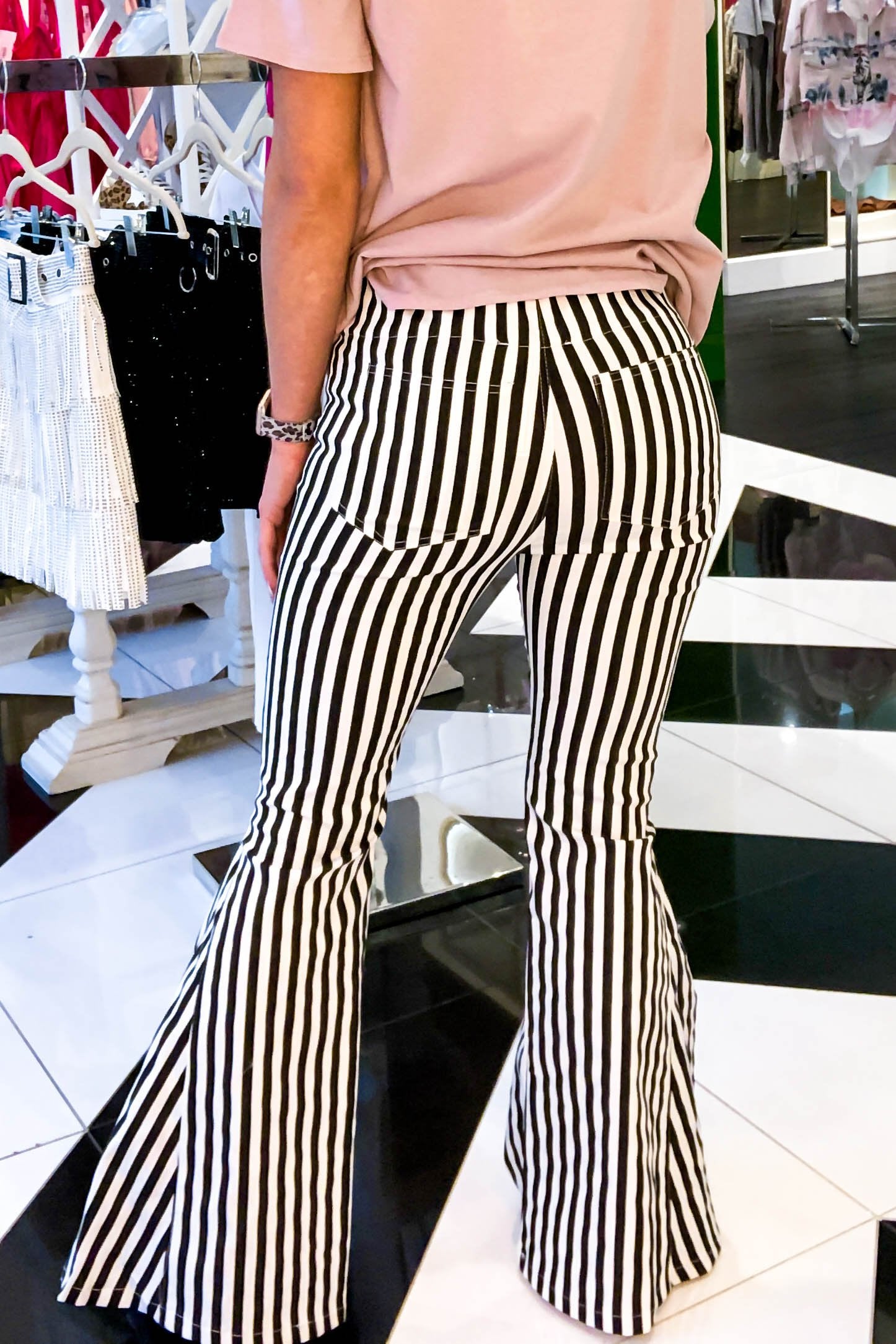 flare pants black and white