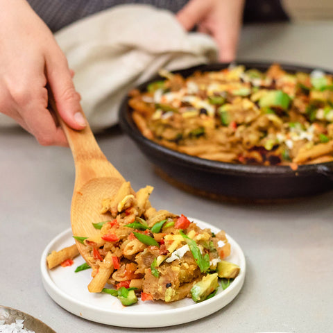 Chickapea Vegan Hash Brown and Pasta Breakfast Skillet