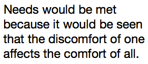 Needs would be met because it would be seen that the discomfort of one affects the comfort of all. 