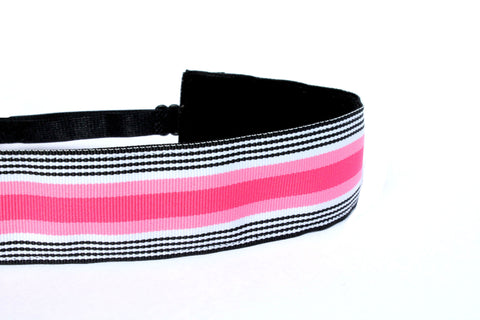 Wide Black and Hot Pink Striped Women's Adjustable Non Slip Headbands ...