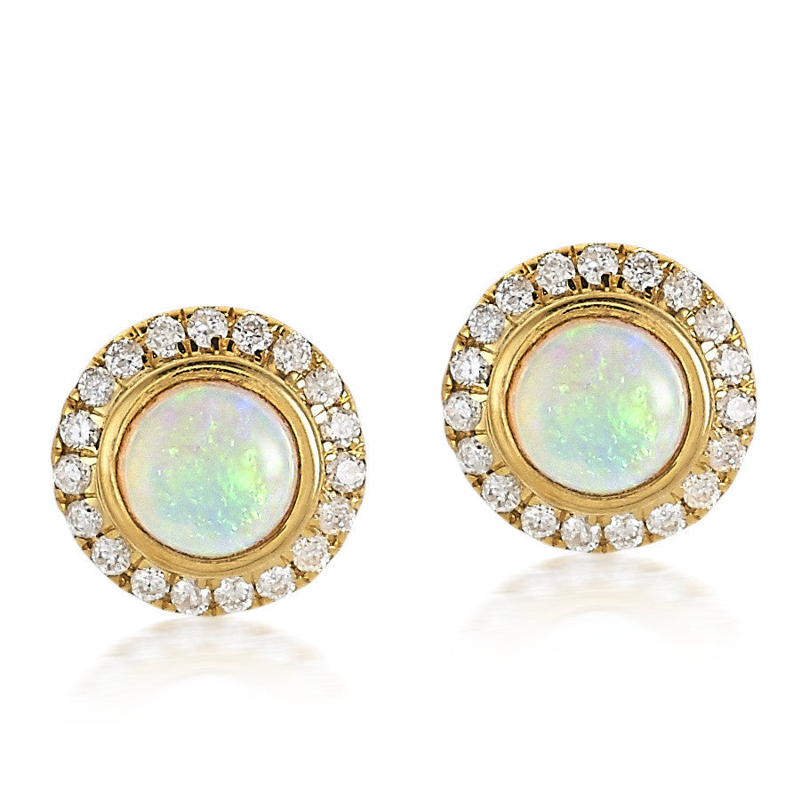 Opal & Diamond Halo Orb Stud Earrings