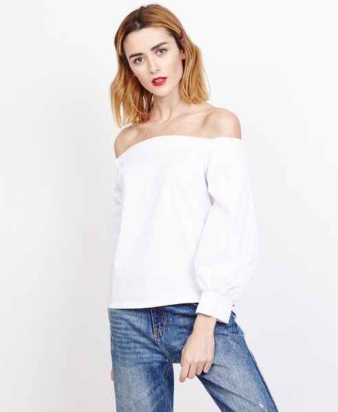 BELLA London | 'SASKIA' WHITE BARDOT STYLE SHIRT BLOUSE – BELLA LONDON