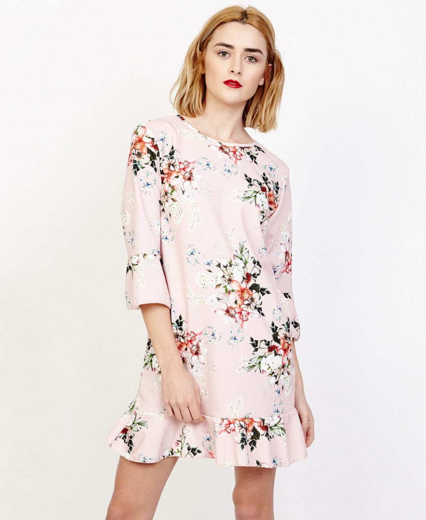 BELLA London |'WILLA' BLUSH FLORAL PRINT SHIFT DRESS WITH BELL SLEEVES ...