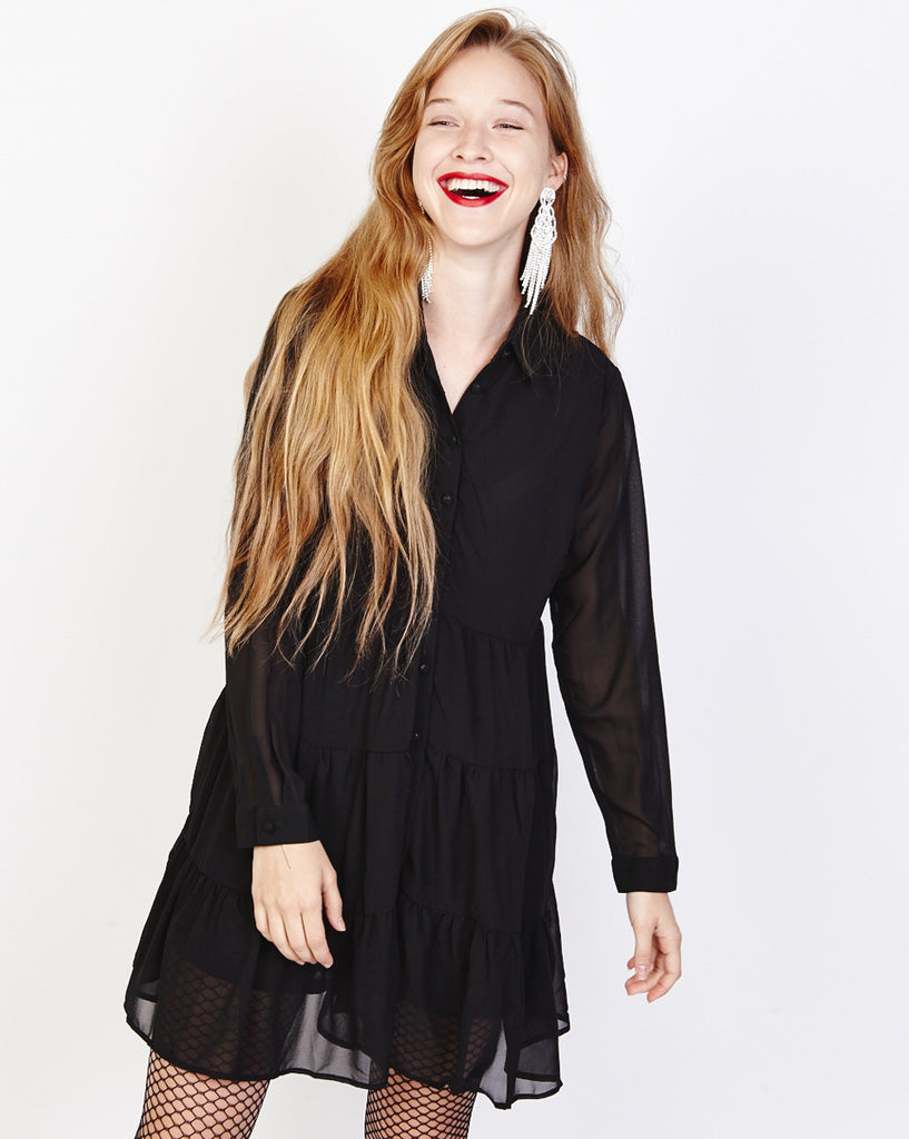 black chiffon shirt dress