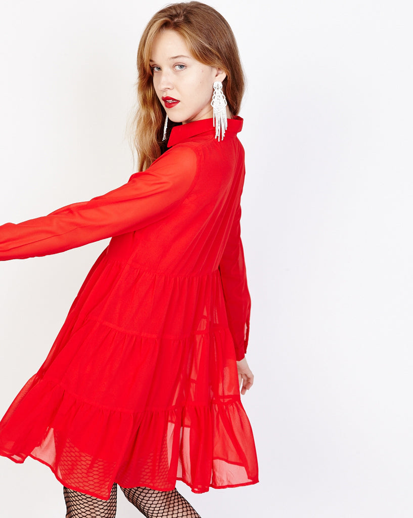 red chiffon shirt