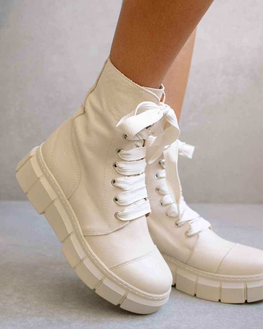 Can Can Beige Combat Boots