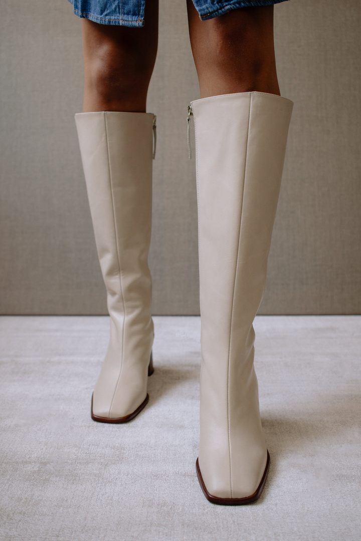East Off White Knee High Boots