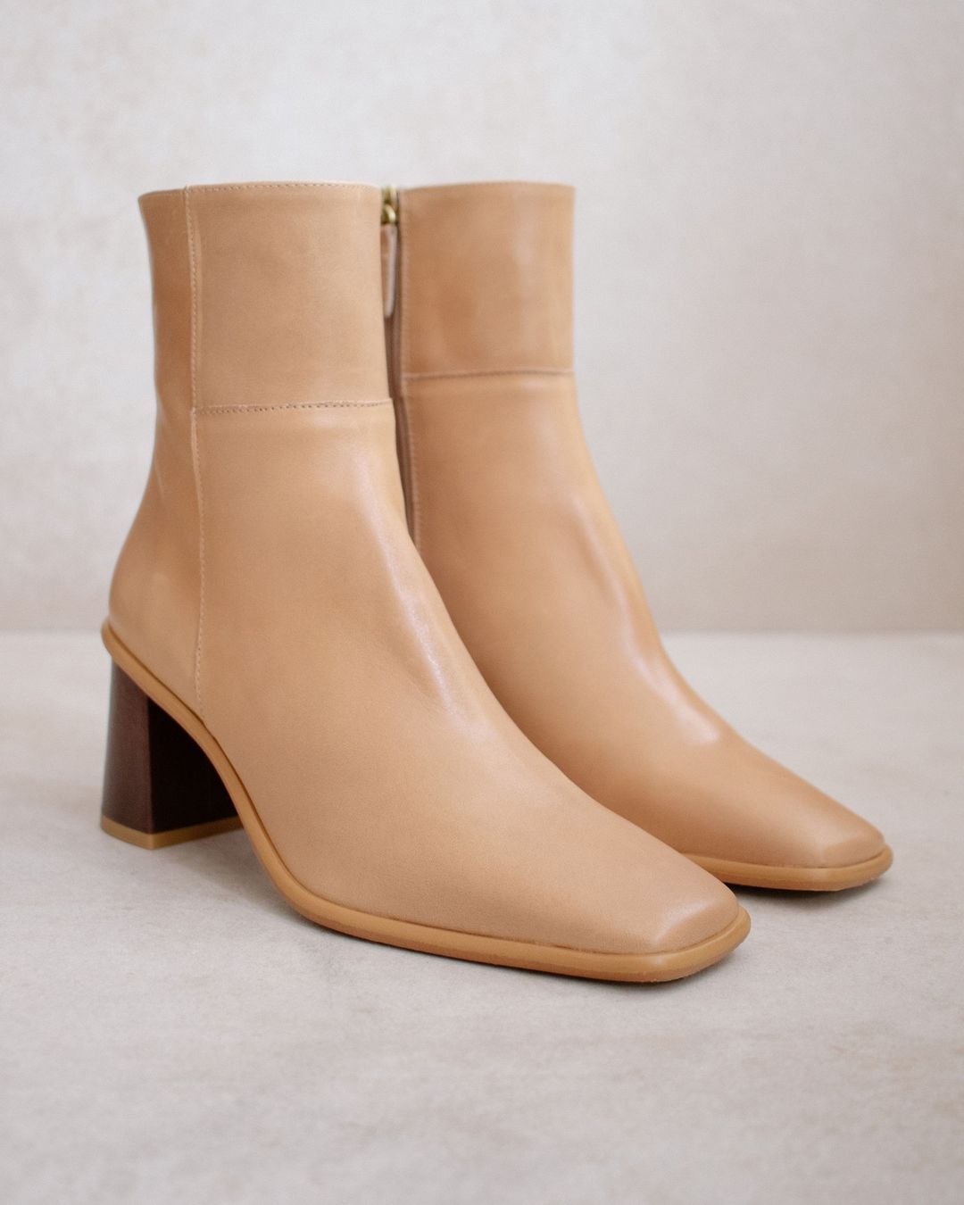 West Beige Leather Ankle Boot