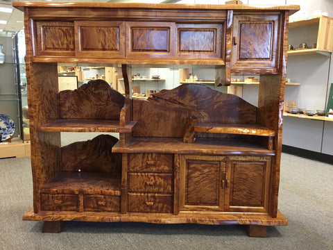 Antique Horse Chestnut Burl Wood Open Display And Storage Cabinet