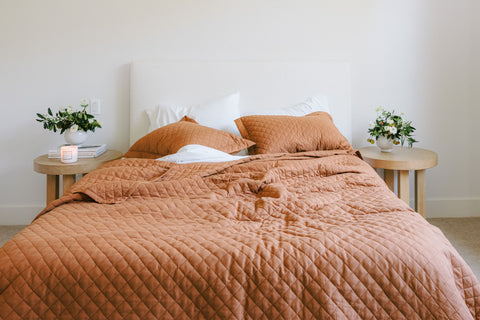 Lux Diamond Coverlet and Shams in Clay