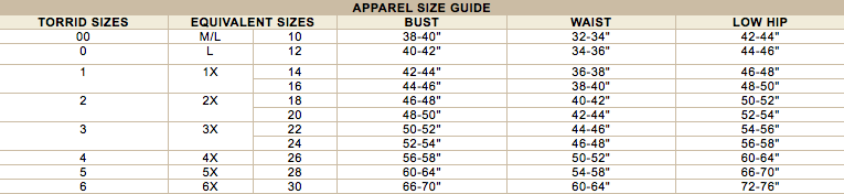 Torrid Measurement Chart