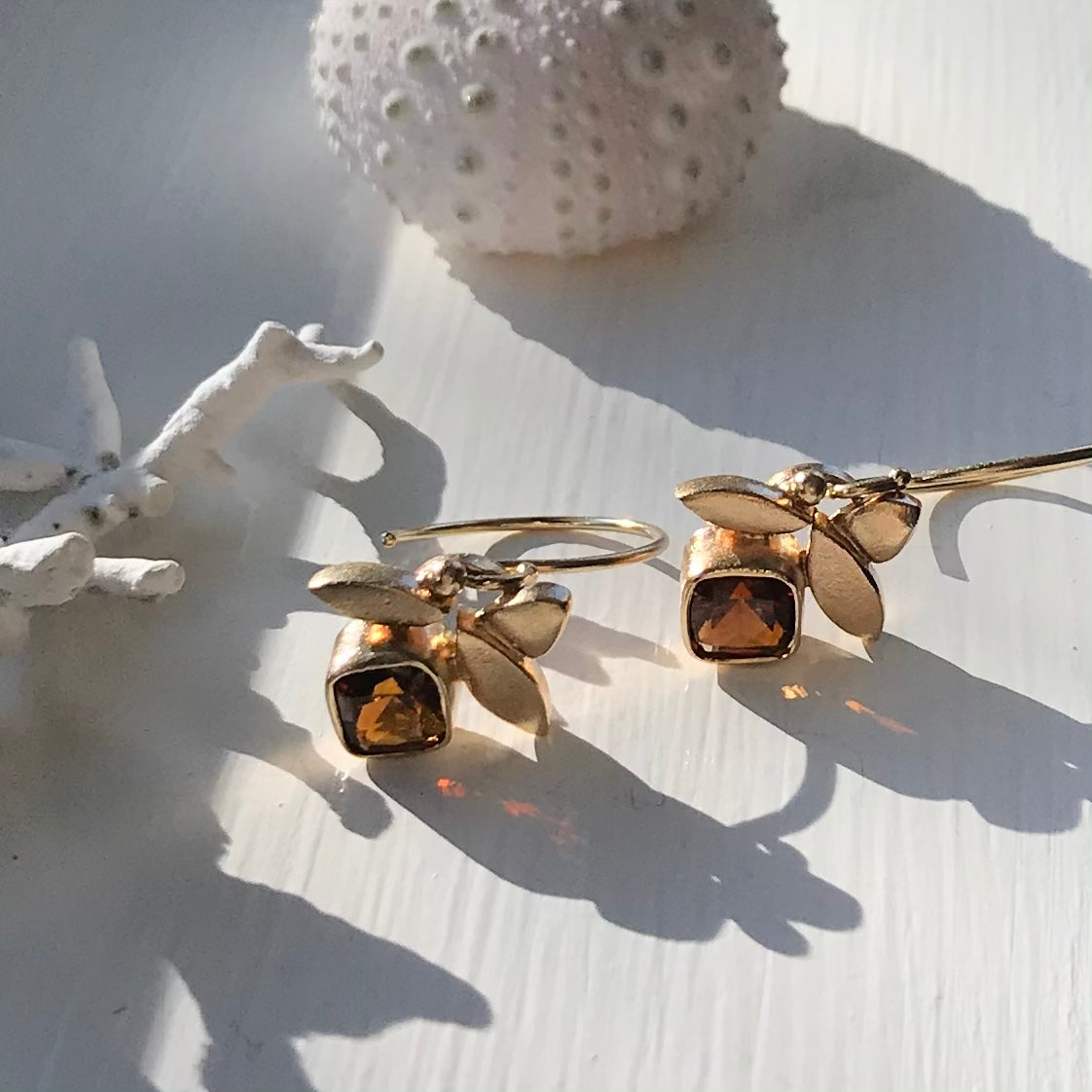 Gold & Citrine Leaf Earrings