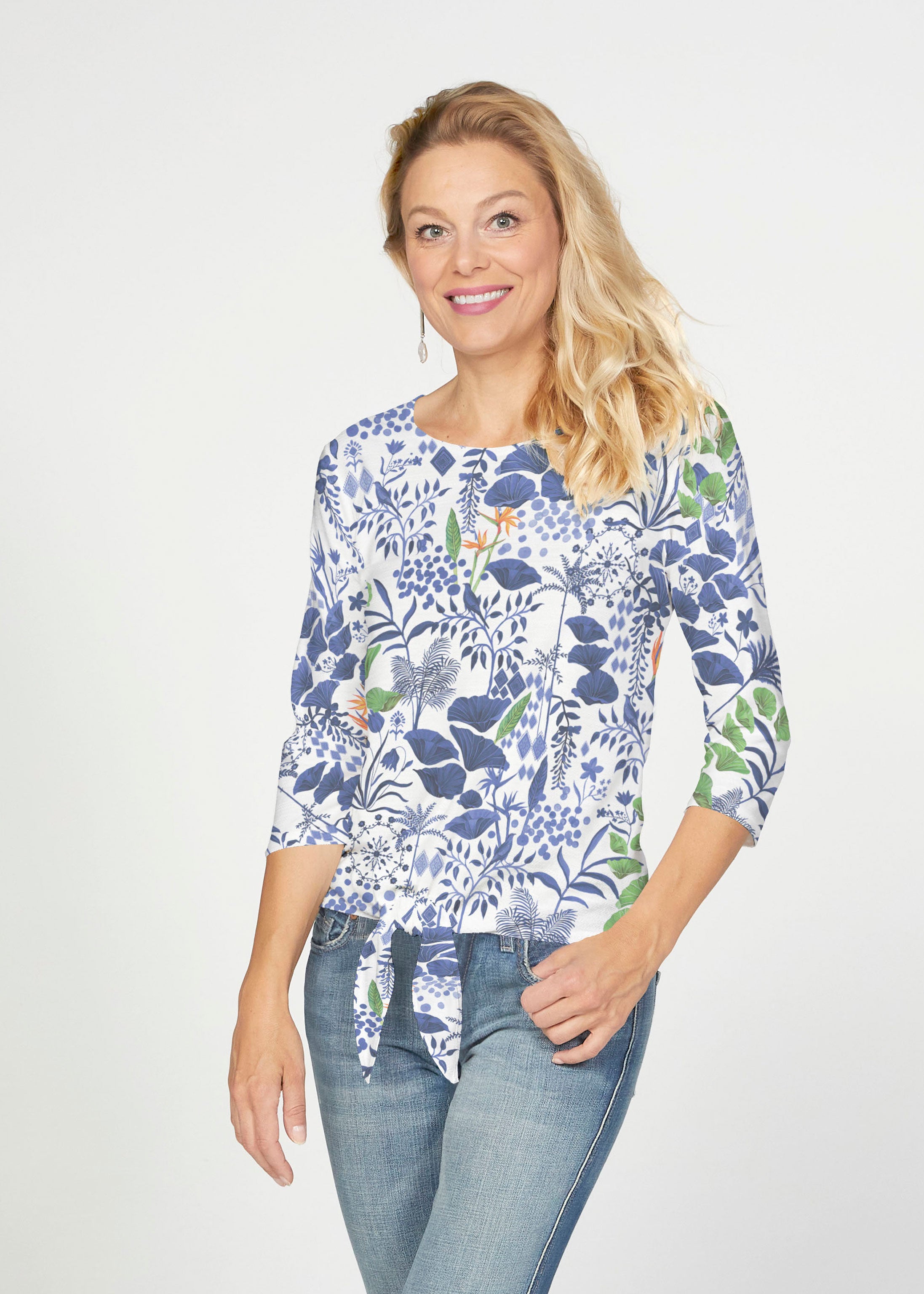 Petals (8141) ~ French Terry Tie 3/4 Sleeve Top - Whimsy Rose product image