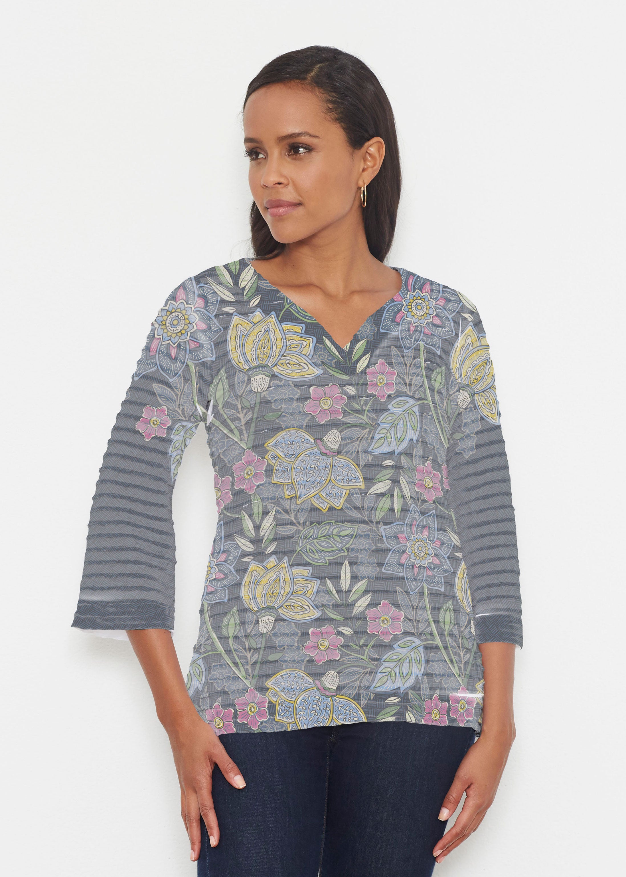 Isabellas Garden (13410) ~ Banded 3/4 Bell-Sleeve V-Neck Tunic – Whimsy ...