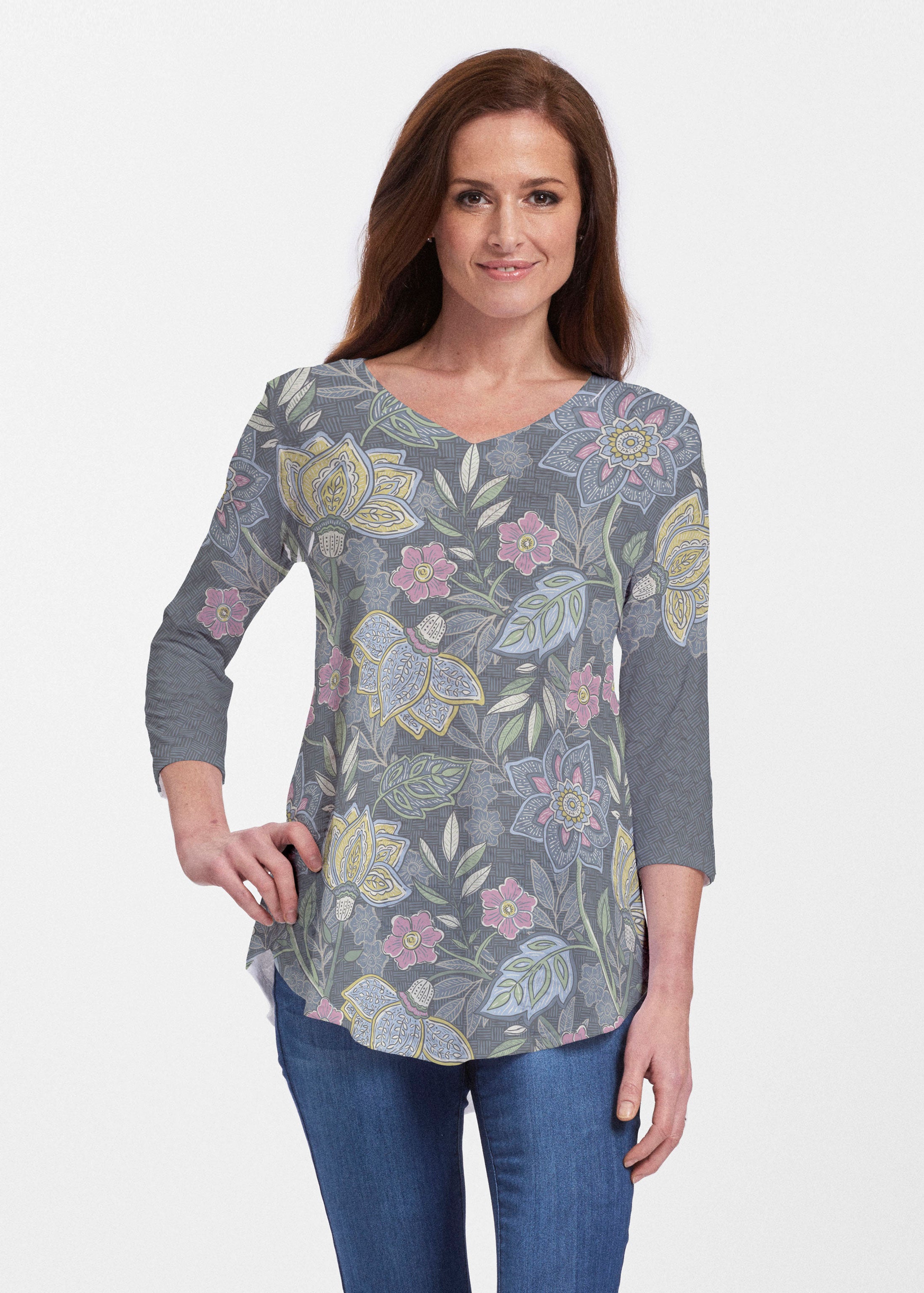 Isabellas Garden (13410) ~ Signature V-neck Flowy Tunic – Whimsy Rose