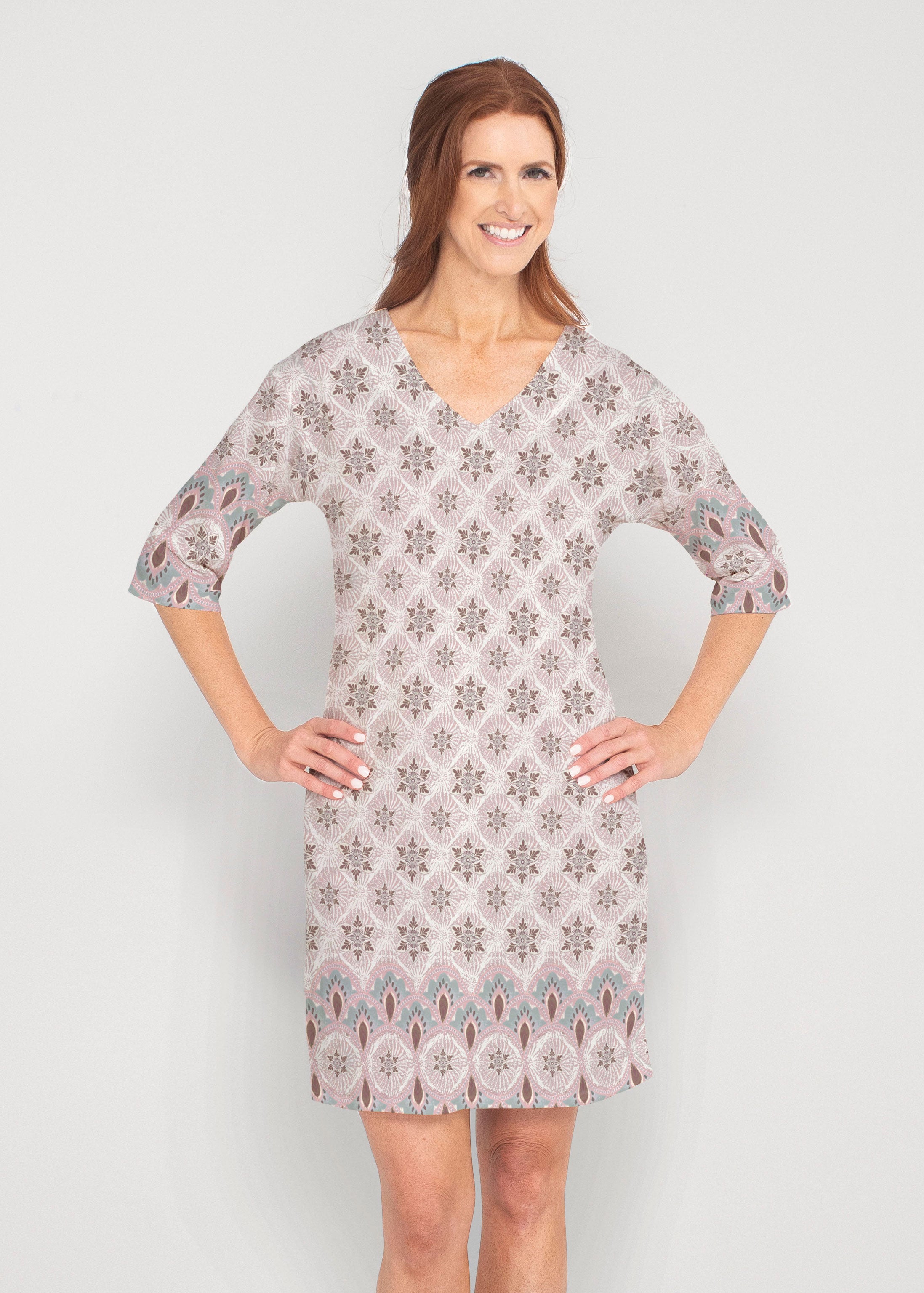 Izzy Grey (19200) ~ Drop Shoulder 3/4 Sleeve V-Neck Dress – Whimsy Rose