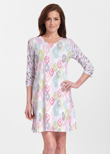 Abstract Pastel Ikat (7813) ~ Classic V-neck Swing Dress