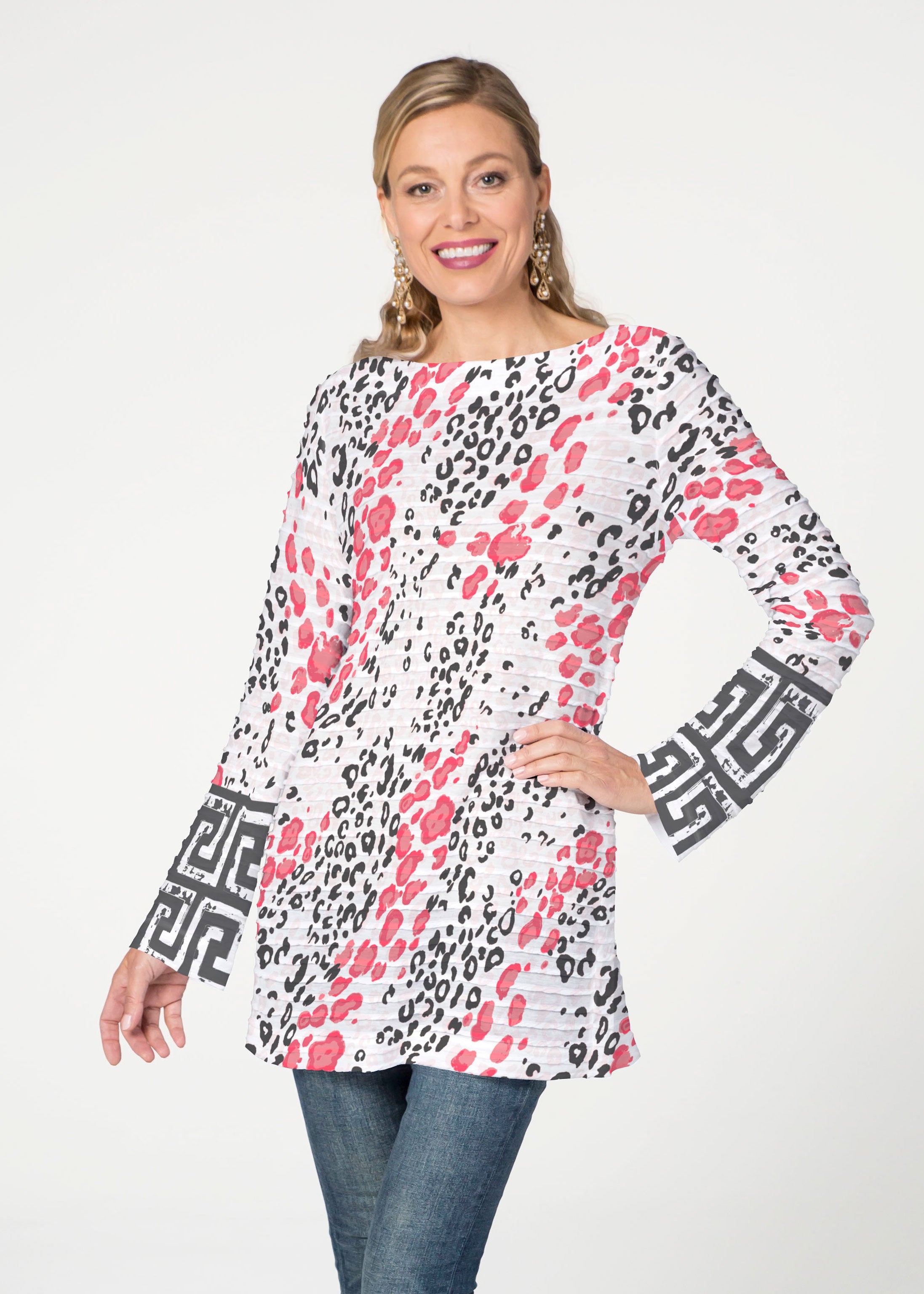 Greek Cat Pink (7903) ~ Banded Boatneck Tunic – Whimsy Rose