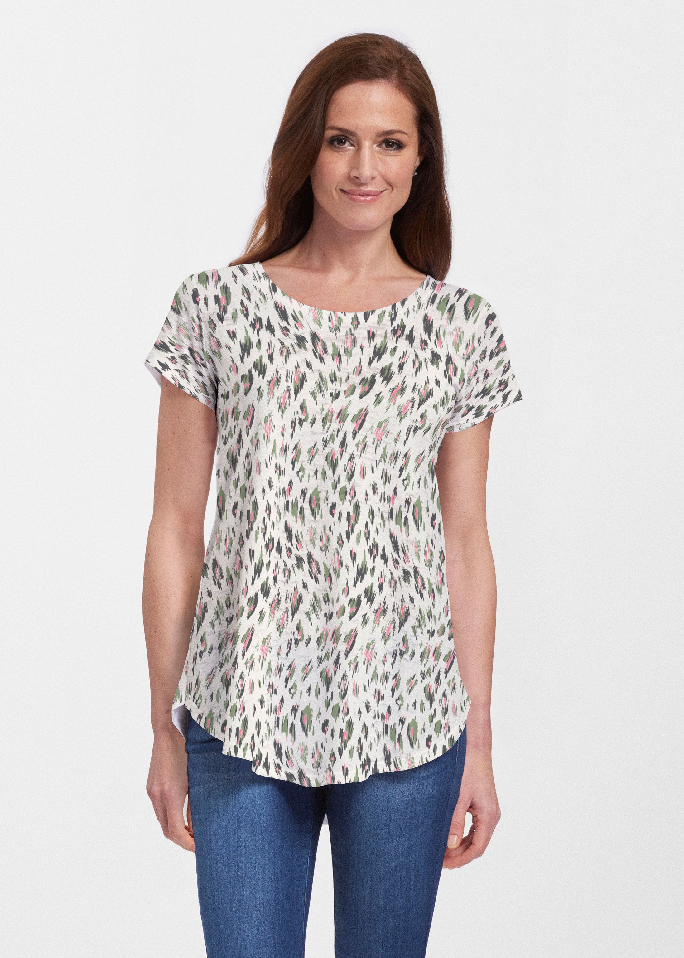 Leopard Bouquet (8019) ~ Short Sleeve Scoop Neck Flowy Tunic – Whimsy Rose