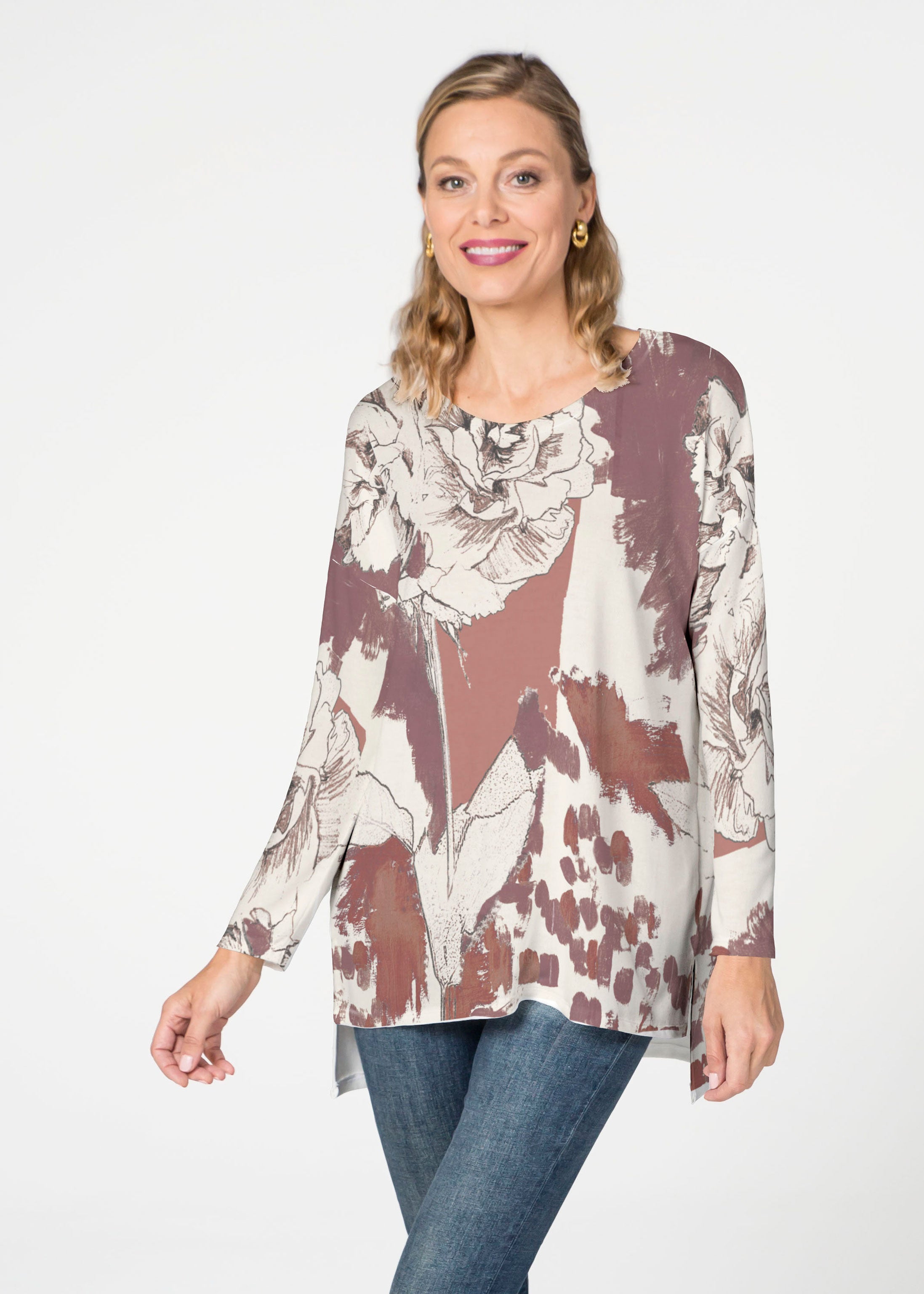 TTQ: Buttersoft 3/4 Sleeve Tunic – Whimsy Rose