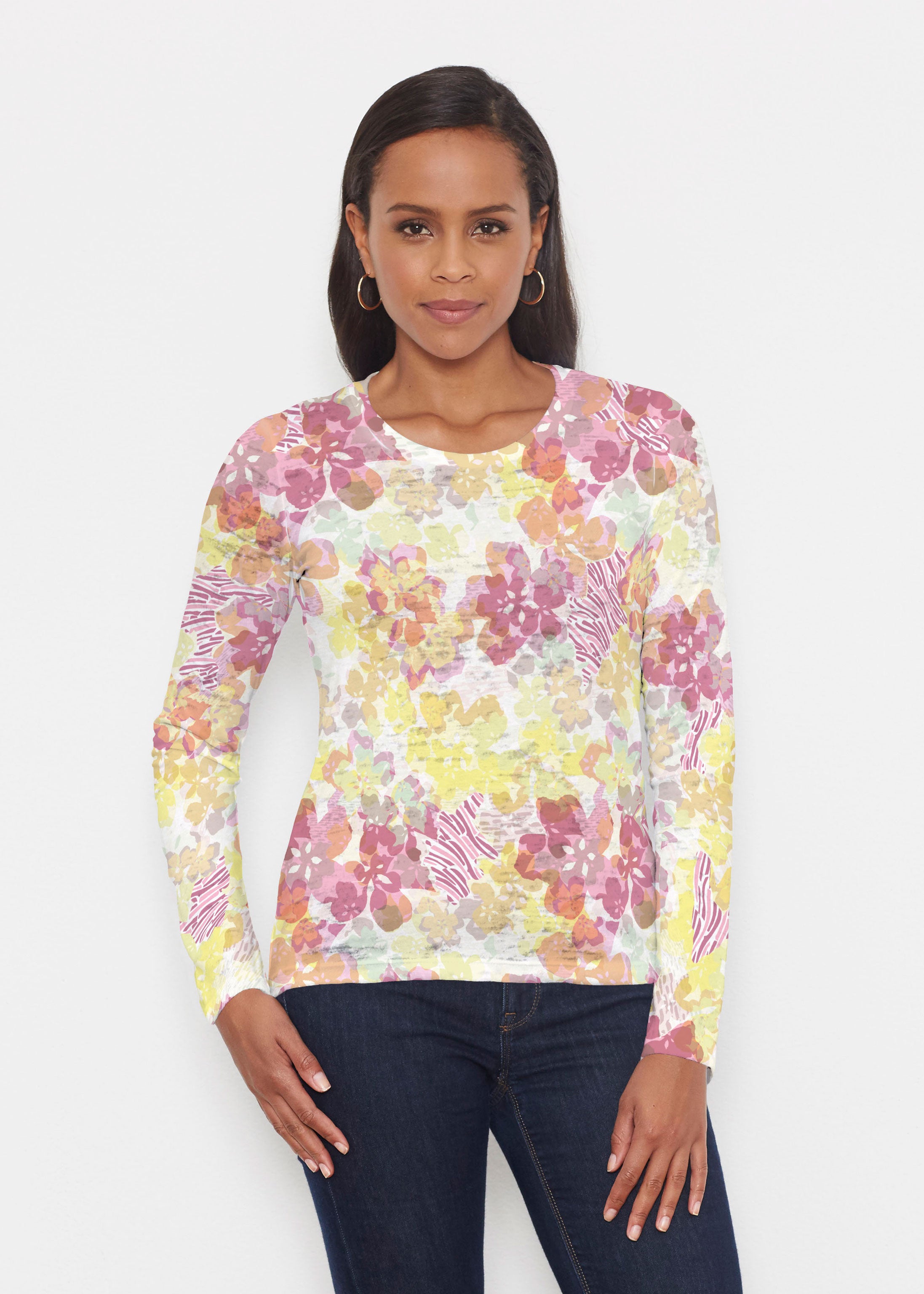 Hollyhocks (8070) ~ Signature Long Sleeve Crew Shirt – Whimsy Rose