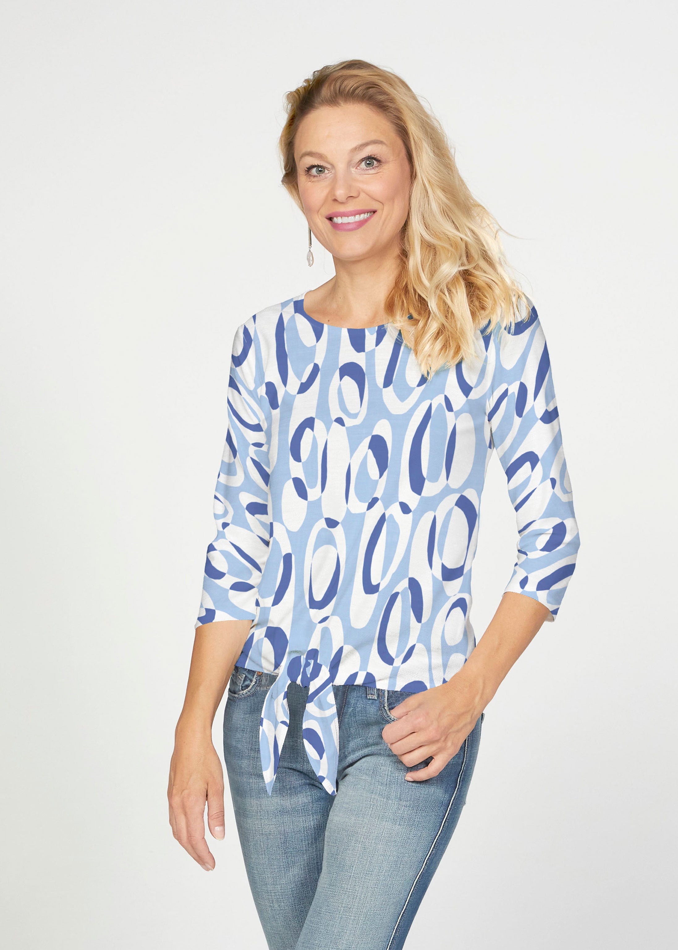 Loop ta Loop Blue (8086) ~ French Terry Tie 3/4 Sleeve Top – Whimsy Rose